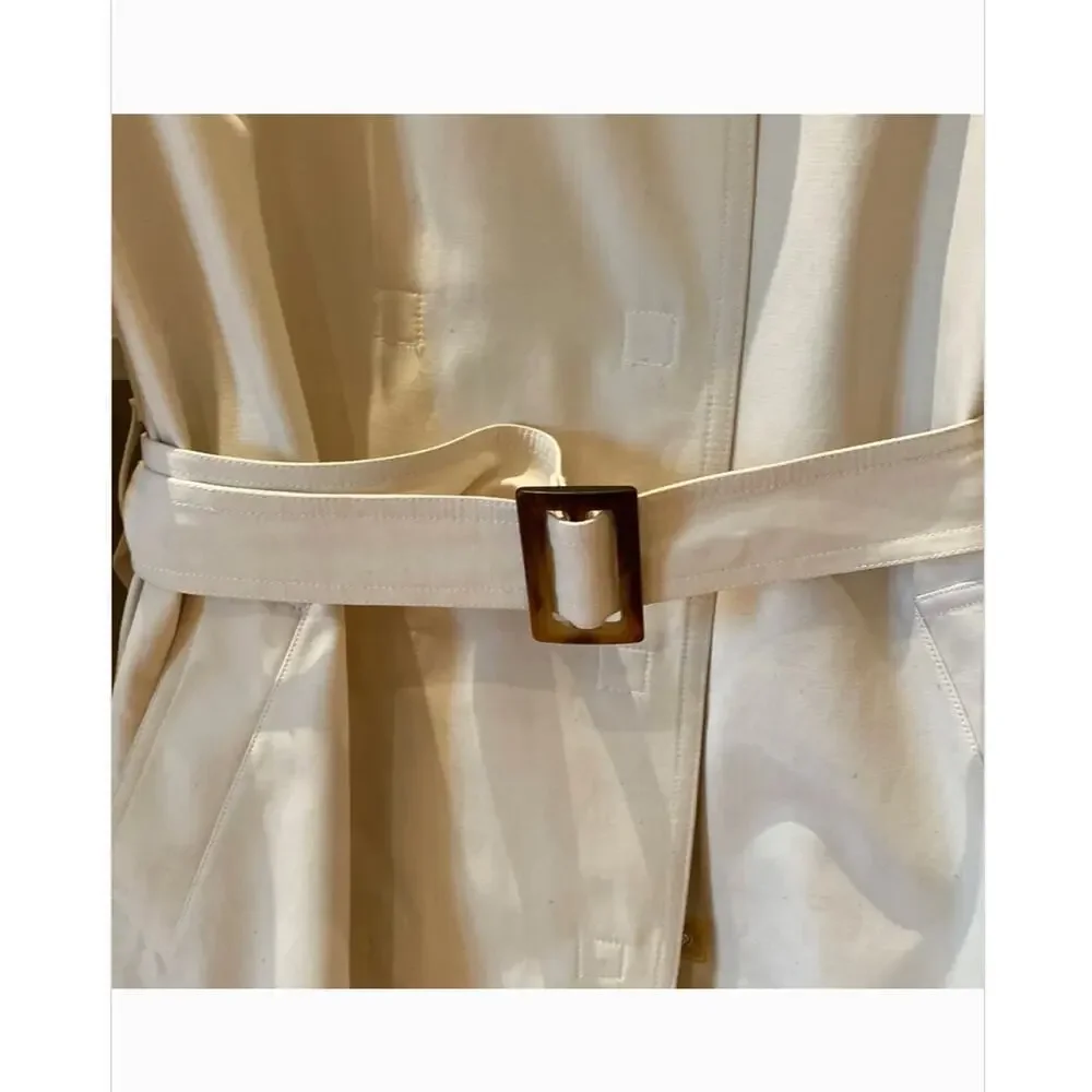 Lacoste Womens Trench Coat 8 10 M EU 42 Tan Khaki Belted Quiet Luxury Old Money